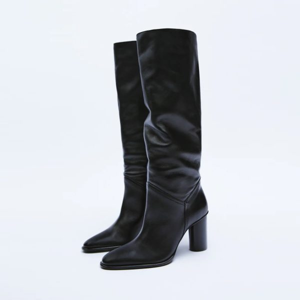 Vanessa's Fashion Women Winter Genuine Leather Knee High Boots Lady Pointed Toe High Heels