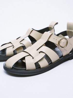 Vanessa's Women Genuine Leather Flats Heels Sandals Summer Round Toe Casual Sandals