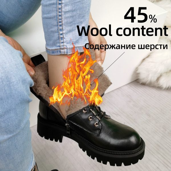 Vanessas Women Ankle Boots Wool Fur Platform Fashion Warm Mid Heel Motorcycle Boots