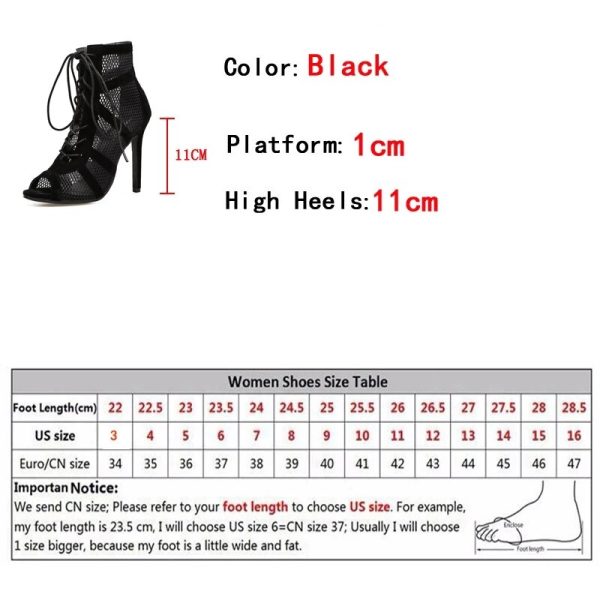 Vanessas Summer Roma Style Mesh Ankle Boots with Peep Toe and Lace-Up Cross-Tie Strap for Women's High Heel Dance Shoes