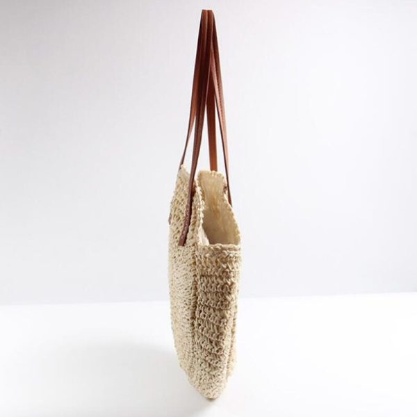 Round Straw Beach Bag Vintage Handmade Woven Shoulder Bag