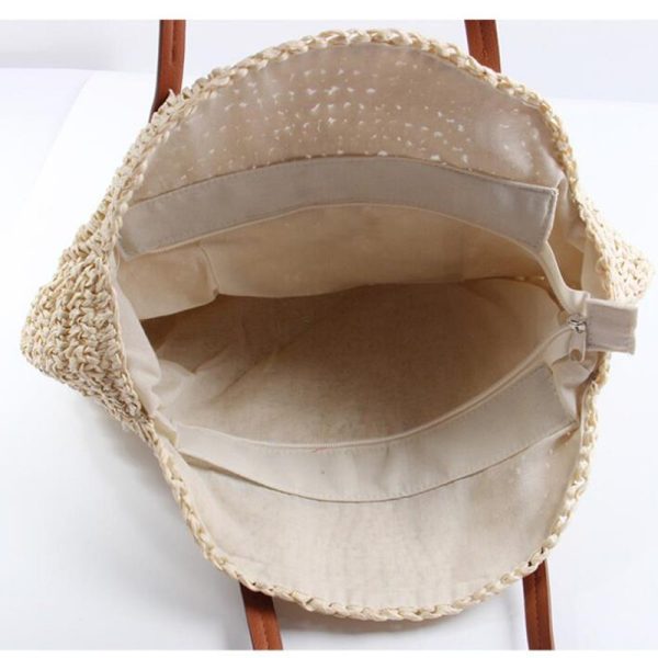 Round Straw Beach Bag Vintage Handmade Woven Shoulder Bag