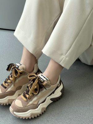Spring Autumn Round Toe Med Heel Platform Casual Female Shoes Mixed Color Cow Suede Lace Up Women Sneakers