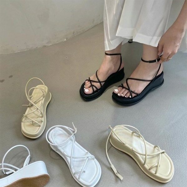 Sandals Women Summer Square Toe Ankle Strap Platform Wedges Ladies Shoes Casual Non-slip Sandals