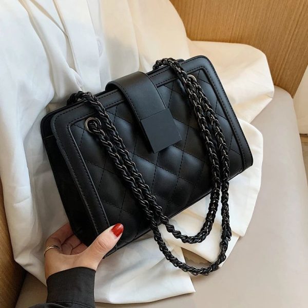 Small Black PU Leather Crossbody Bag For Women Winter Branded Chain Designer Shoulder Handbag