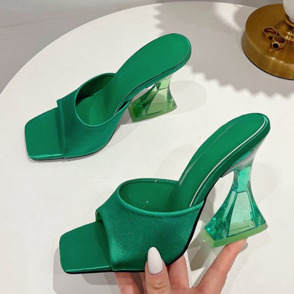 Vanessas Comfortable PU Leather Slides Sandals Pumps with Silky Wide Band and Transparent Strange High Heels for Summer Women's Heels