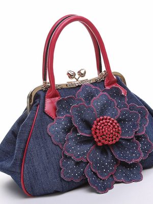 Top Quality Brand New Women Bag Fashion Denim Handbags Flower Shoulder Bags Design Womens Tote Bags