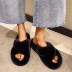 Fuzzy Warm Women's Home Slippers with Flat Platform and Open Toe