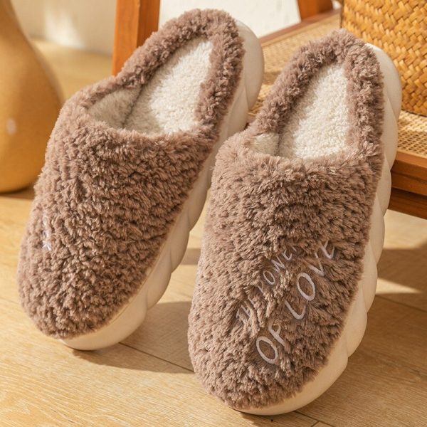 Vanessas Women Slippers Furry Warm Waterproof Platform Flat Bottom Non-Slip Slippers