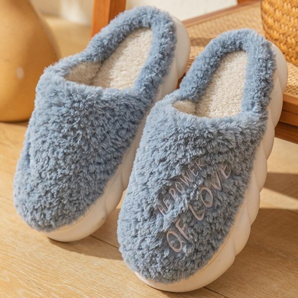 Vanessas Women Slippers Furry Warm Waterproof Platform Flat Bottom Non-Slip Slippers