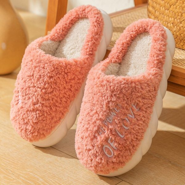 Vanessas Women Slippers Furry Warm Waterproof Platform Flat Bottom Non-Slip Slippers