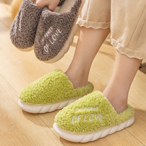 Vanessas Women Slippers Furry Warm Waterproof Platform Flat Bottom Non-Slip Slippers