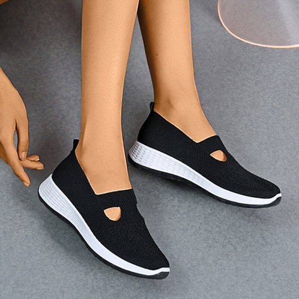 Vanessas Vulcanized Flat Hollow Mesh Soft Sole Non-slip Platform Slip-on Shoes