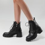 Vanessas Ankle Boots Lace Up PU Thick Bottom Ladies Short Boot