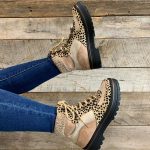 Women's Ankle Boots Leopard Lace-up Thick Bottom Knitted Ladies Short Boots New Fashion Female Sneakers Shoes Autumn Winter