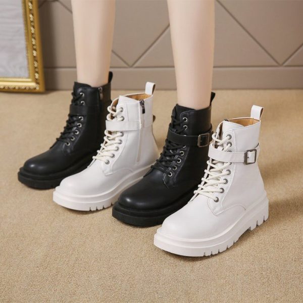 Fashionable PU Zip-Up Women's Ankle Boots with Thick Platform Sole - Autumn Casual Shoe for Ladies