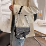 Luxury Designer Diamond-Accented Crossbody Bag - High-Grade Thick Chain, On-Trend Stylish Design