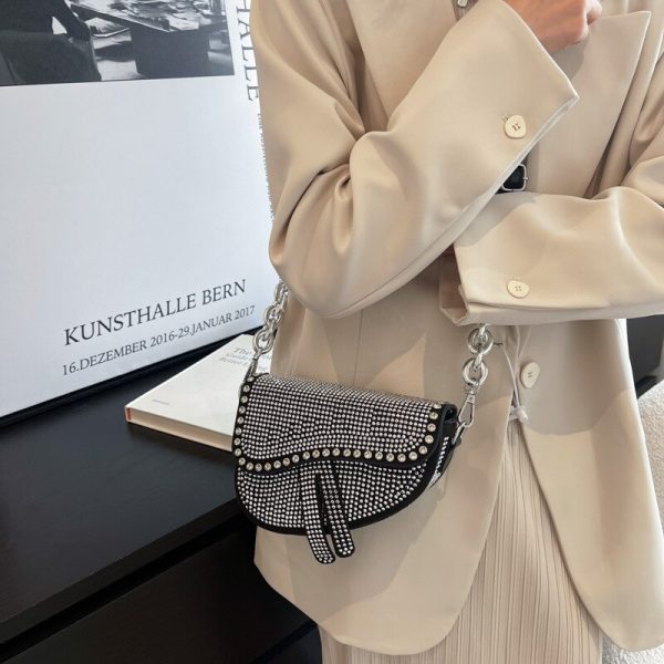 Luxury Designer Diamond-Accented Crossbody Bag - High-Grade Thick Chain, On-Trend Stylish Design