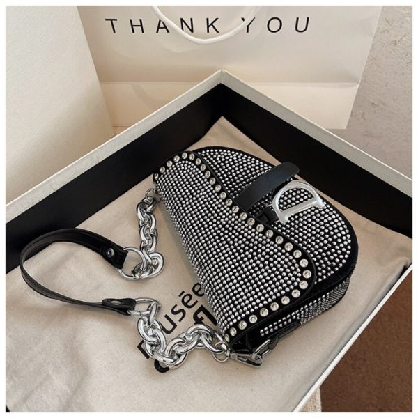 Luxury Designer Diamond-Accented Crossbody Bag - High-Grade Thick Chain, On-Trend Stylish Design