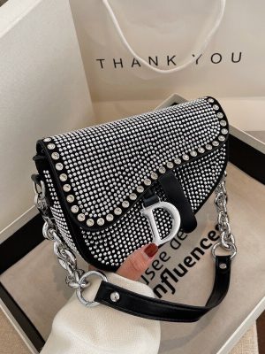 Luxury Designer Diamond-Accented Crossbody Bag - High-Grade Thick Chain, On-Trend Stylish Design