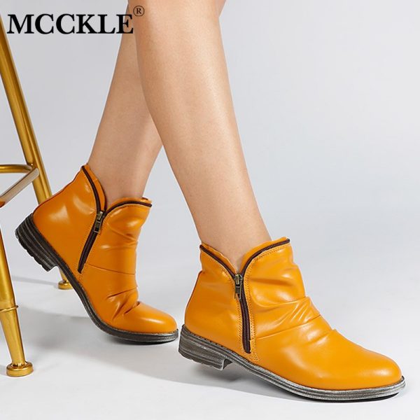 Women's Boots Leather Ankle Boots Flat Shoes Autumn Winter Woman Snow Boots