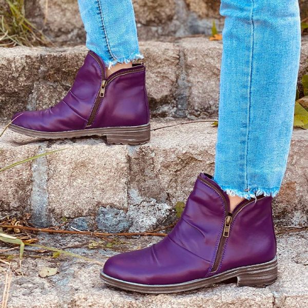 Women's Boots Leather Ankle Boots Flat Shoes Autumn Winter Woman Snow Boots