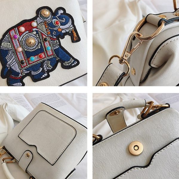 Women's Handbags Purses Vintage Embroidery Elephant Bag Wide Butterfly Strap PU Leather Women Shoulder Crossbody Bag