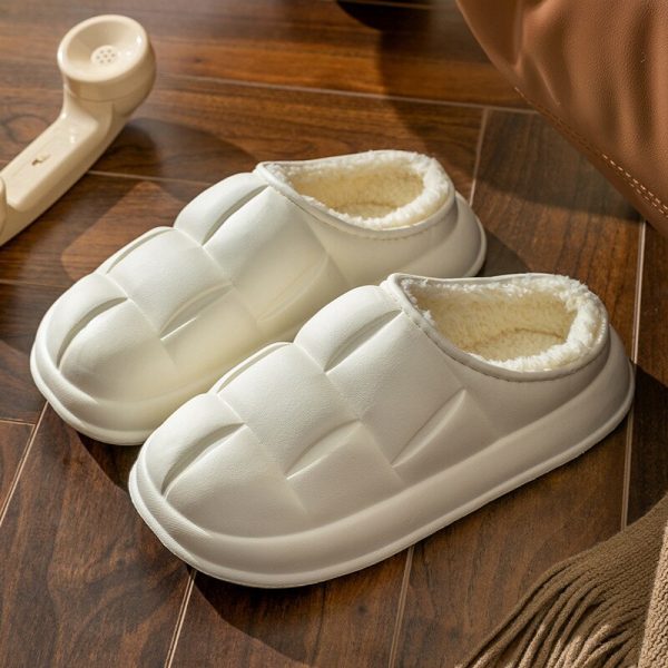 Winter Warm PU Leather Furry Slippers for Women & Men - Anti-Slip Couple Shoes with Flat Platform