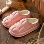 Winter Warm PU Leather Furry Slippers for Women & Men - Anti-Slip Couple Shoes with Flat Platform