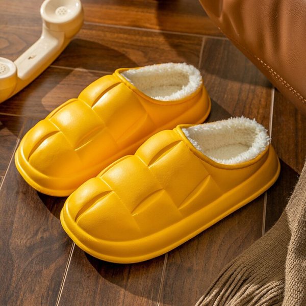 Winter Warm PU Leather Furry Slippers for Women & Men - Anti-Slip Couple Shoes with Flat Platform