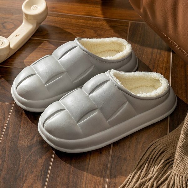 Winter Warm PU Leather Furry Slippers for Women & Men - Anti-Slip Couple Shoes with Flat Platform