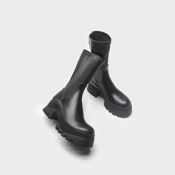 Vanessas Mid-calf Boots Zip PU Thick Bottom Non-slip Platform Boots