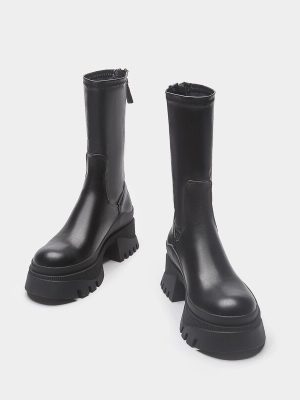 Vanessas Mid-calf Boots Zip PU Thick Bottom Non-slip Platform Boots