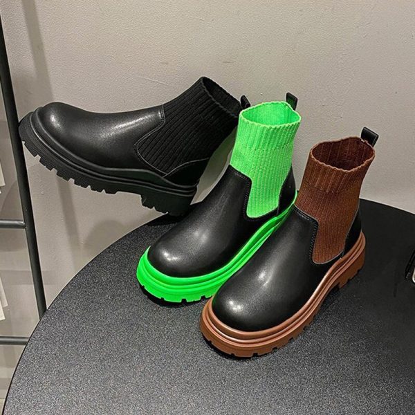 Women's Short Ankle Boots with Fashion Splice, Thick Non-slip Sole, Waterproof Aesthetic Boots