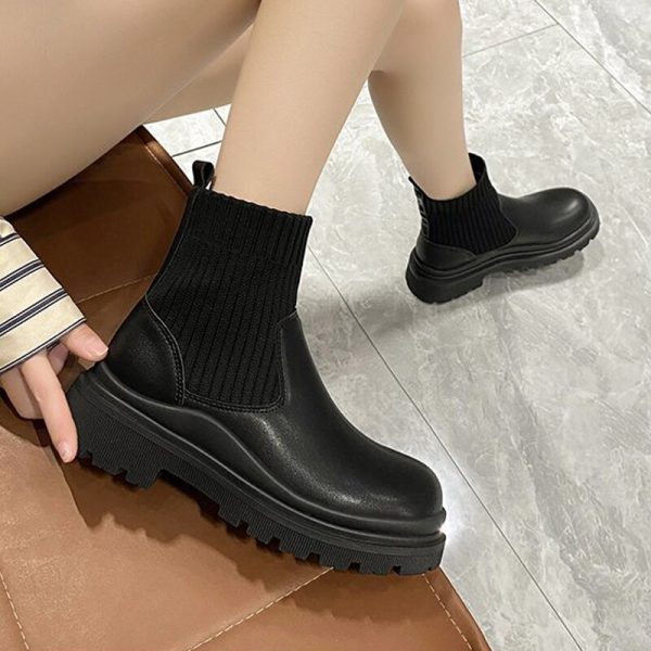 Women's Short Ankle Boots with Fashion Splice, Thick Non-slip Sole, Waterproof Aesthetic Boots