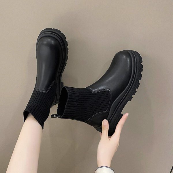 Women's Short Ankle Boots with Fashion Splice, Thick Non-slip Sole, Waterproof Aesthetic Boots