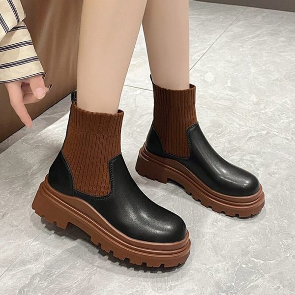 Women's Short Ankle Boots with Fashion Splice, Thick Non-slip Sole, Waterproof Aesthetic Boots