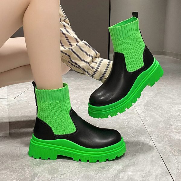 Women's Short Ankle Boots with Fashion Splice, Thick Non-slip Sole, Waterproof Aesthetic Boots