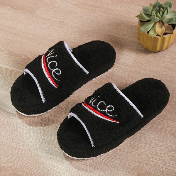 Women's One word Slippers Furry Autumn Fluffy Platform Slippers