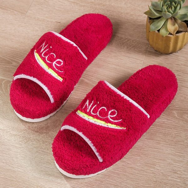 Women's One word Slippers Furry Autumn Fluffy Platform Slippers