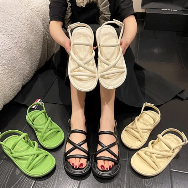 Vanessas Summer Platform Ladies Flat Shoes Leather Buckle Strap Causal Sandals