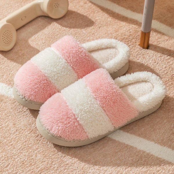 Women’s Slippers Flat Waterproof Platform Mixed-color Furry Warm Lady Cotton Slippers
