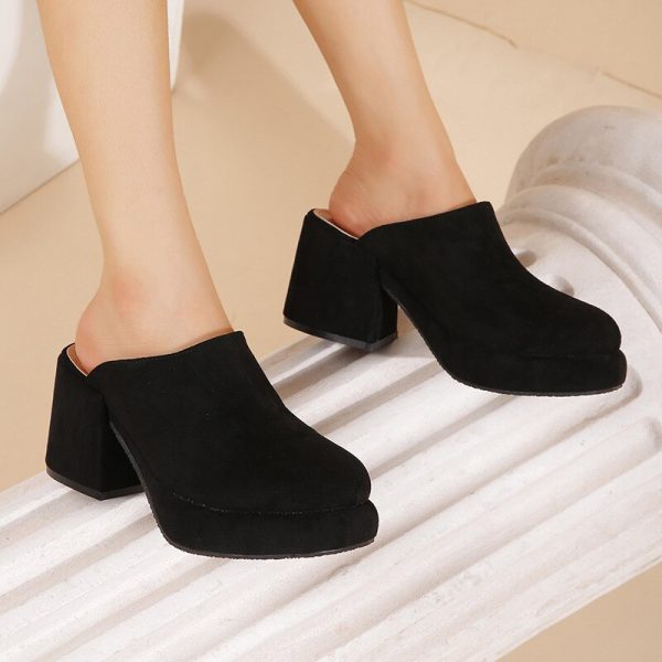 Women's Slippers Flock Square Heel High Heel Round Toe Platform Lady Outdoor Waterproof High Heels