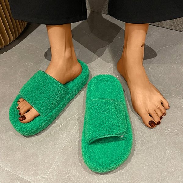 Vanessas Women Slippers Furry Open-toe Loop Ladies Slippers