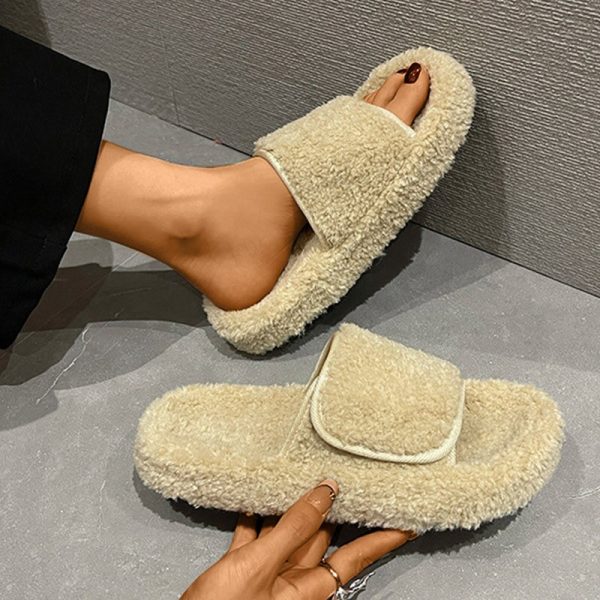 Vanessas Women Slippers Furry Open-toe Loop Ladies Slippers