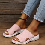 Vanessas Women's Mesh Wedge Slippers with Slip-On Platform for Casual Summer Outdoor Wear