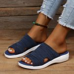 Vanessas Women's Mesh Wedge Slippers with Slip-On Platform for Casual Summer Outdoor Wear