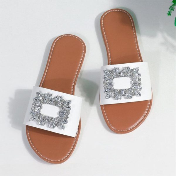 Vanessas Women Slippers Plus Size Rhinestone Flat Platform Non-slip Slippers