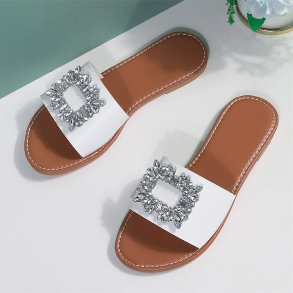 Vanessas Women Slippers Plus Size Rhinestone Flat Platform Non-slip Slippers