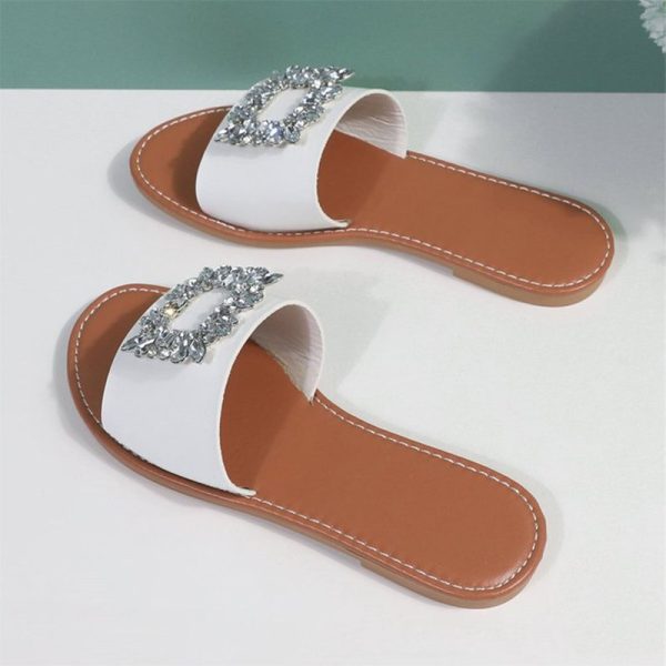 Vanessas Women Slippers Plus Size Rhinestone Flat Platform Non-slip Slippers